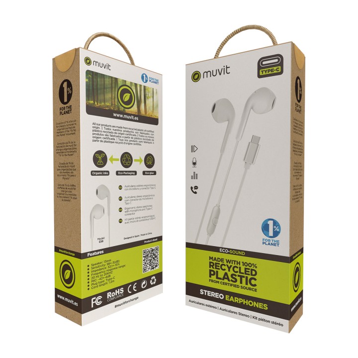 MUVIT USB-C intraaurálne slúchadlá z recyklovaného plastu s