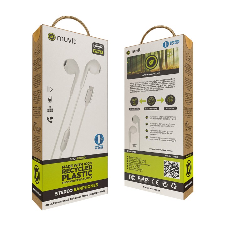 MUVIT Auriculars intraurals USB-C de plàstic reciclat amb