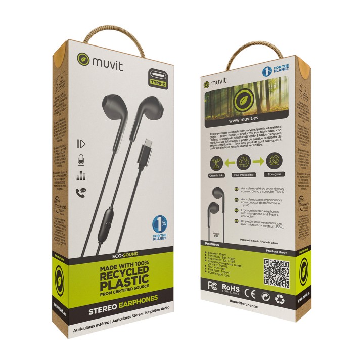 MUVIT Căști intraauriculare USB-C din plastic reciclat, cu