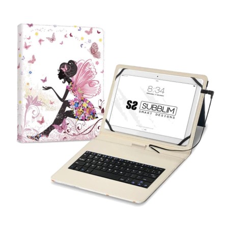 étui avec clavier filaire et motifs de fées pour tablette jusqu’à 11 pouces keytab-usb