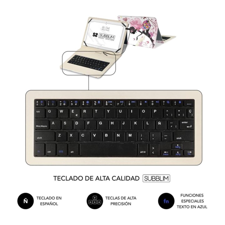 SUBBLIM Case with wired keyboard and fairy designs for