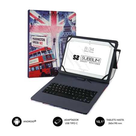 custodia con tastiera cablata e design con bandiera inglese per tablet da 10,1 pollici keytab-usb