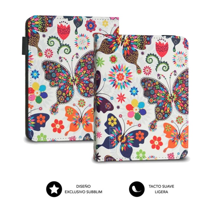 SUBBLIM Funda con estampado de mariposas para lector de libros electrónicos de 6 pulgadas CLEVER-EBOOK-CASE DSP0000021611