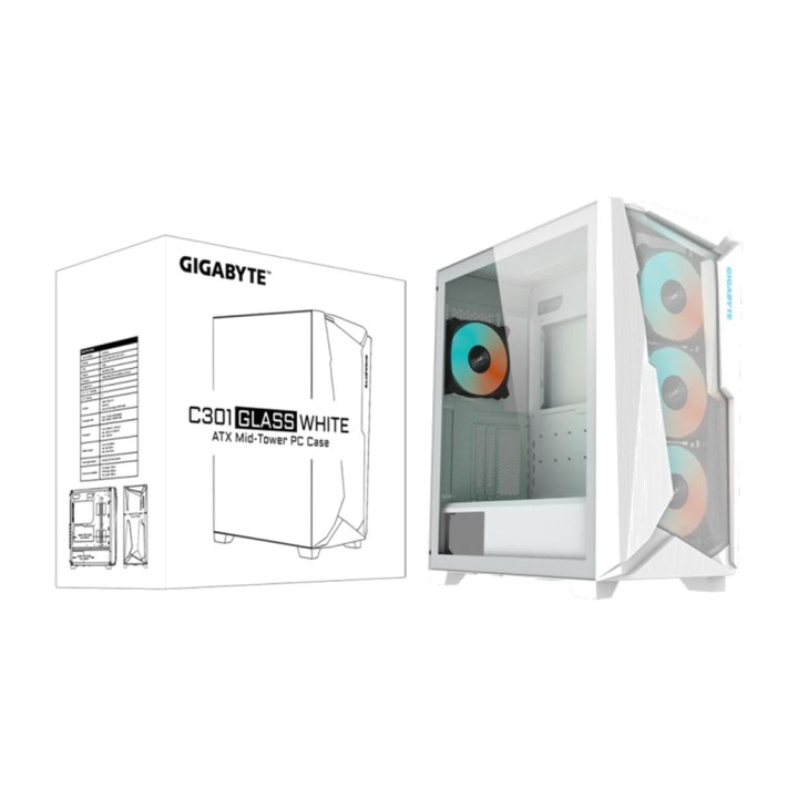 GIGABYTE PC-chassi semitower ATX med härdat glas och