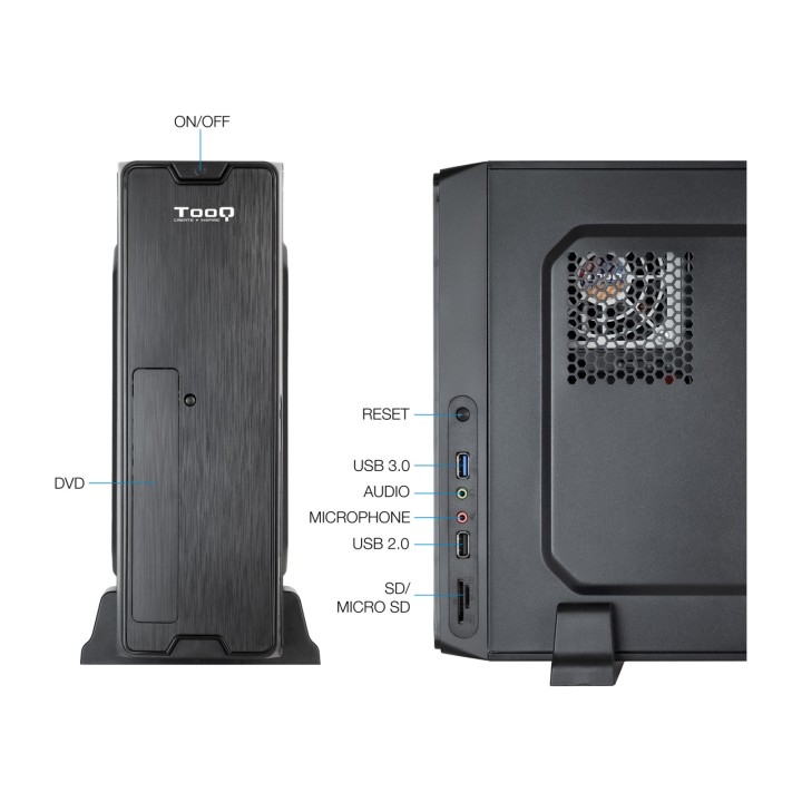 TOOQ Slim-PC-Gehäuse mit Netzteil und Kartenleser