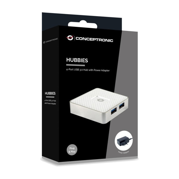 CONCEPTRONIC 4-Port-USB-Hub mit Netzteil HUBBIES03W 3.0