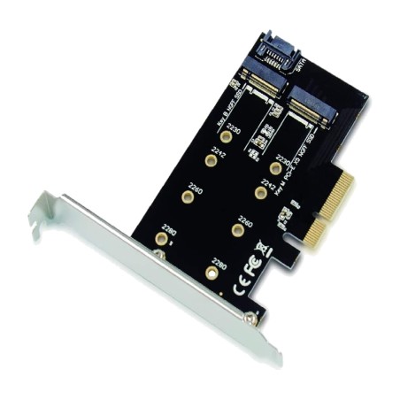 pci express adapter card for 2 m.2 sata and nvme ssds emrick04b 3.0 x4