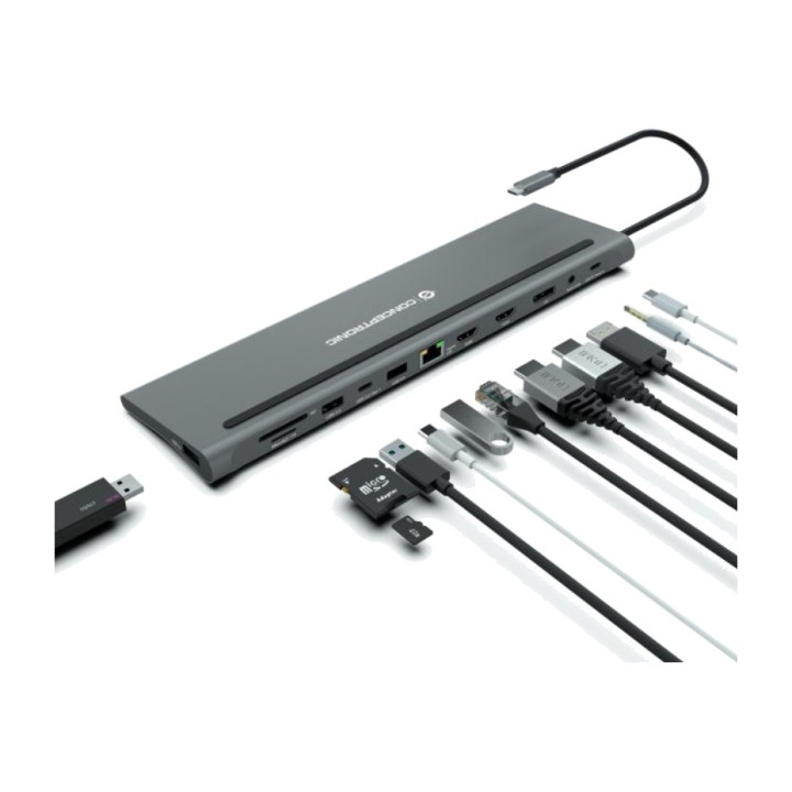 CONCEPTRONIC 12-in-1 USB-C docking station DONN17G 2XHDMI DP
