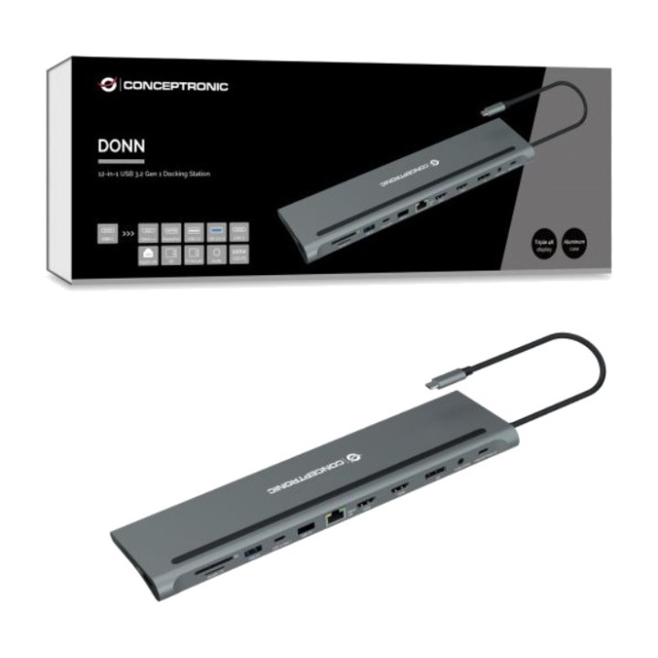 CONCEPTRONIC 12-in-1 USB-C docking station DONN17G 2XHDMI DP