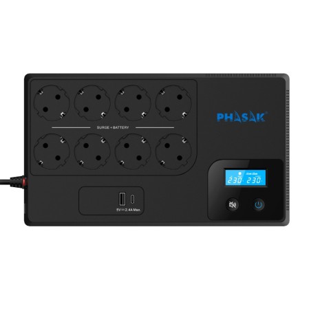 interactive ups with avr regulator, lcd screen and front usb charging smart-home ph-9479 1050va