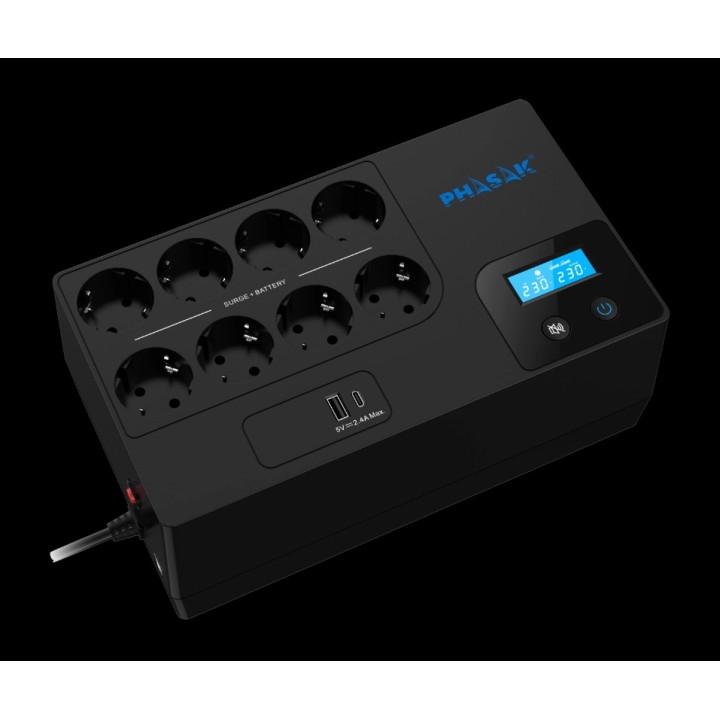 PHASAK SAI interactivo con regulador AVR, pantalla LCD y carga USB frontal SMART-HOME PH-9479 1050VA DSP0000041707