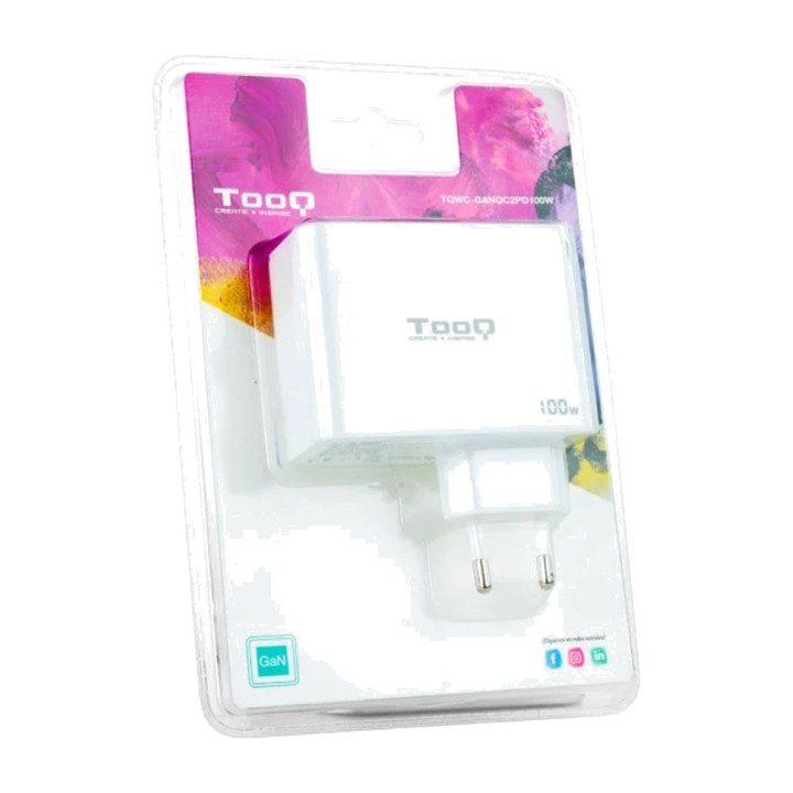 TOOQ Chargeur mural GaN avec trois ports USB, deux C et un A