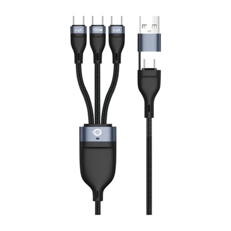 câble de charge avec 3 sorties usb-c et une entrée usb-a/usb-c etta06b15c 100 w 1,5 m