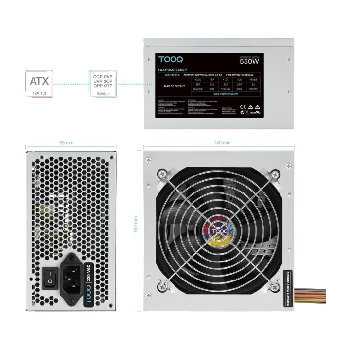 TOOQ Alimentatore ATX con PFC attivo TQAPOLO-550SP 550W