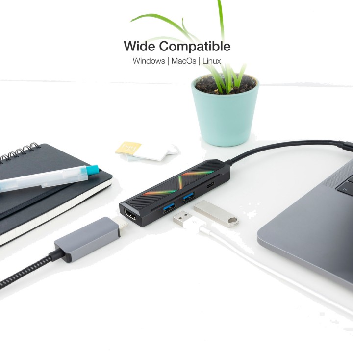 NANOCABLE 4-in-1 USB-C hub with HDMI, USB-A and Power