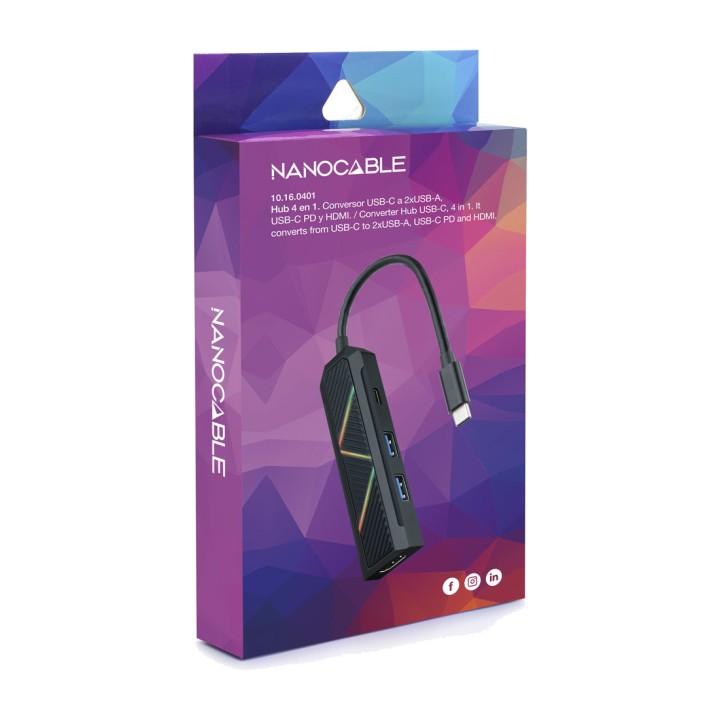 NANOCABLE Hub USB-C 4-en-1 avec HDMI, USB-A et charge Power