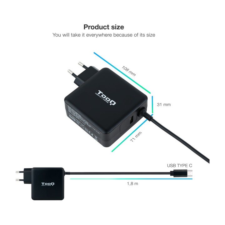 TOOQ Încărcător USB-C pentru laptop cu Power Delivery 3.0