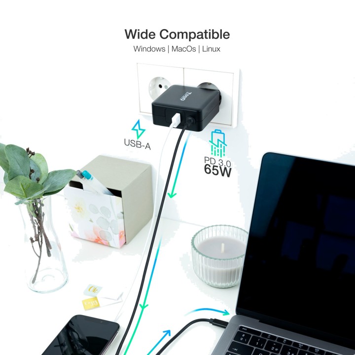 TOOQ Caricatore USB-C per laptop con Power Delivery 3.0