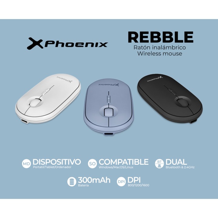 PHOENIX Ratón inalámbrico recargable multidispositivo