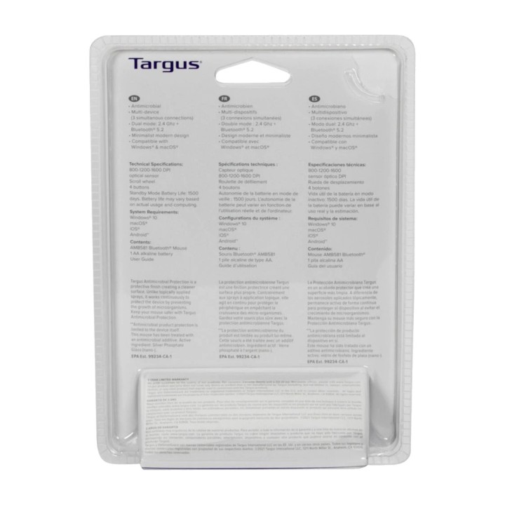 TARGUS Souris sans fil Bluetooth compacte antimicrobienne