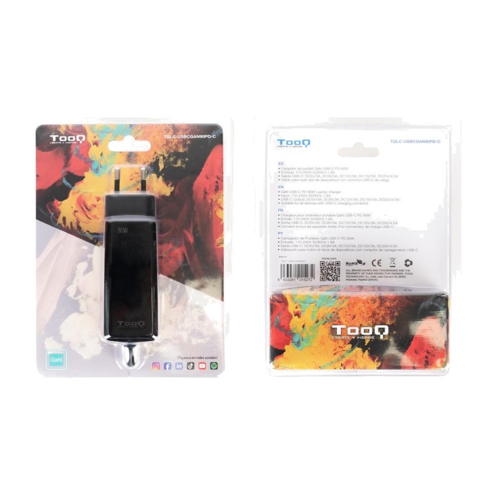 TOOQ GaN USB-C laptop charger with cable TQLC-USBCGAN90PD-C