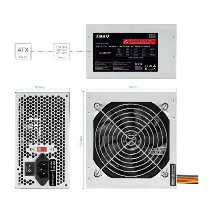TOOQ Alimentatore ATX per PC ECOPOWER-II TQEP-500S-INT 500W
