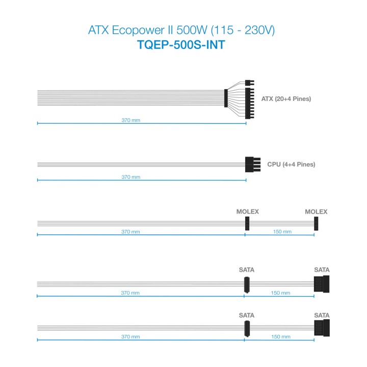 TOOQ Fonte ATX para PC ECOPOWER-II TQEP-500S-INT 500W
