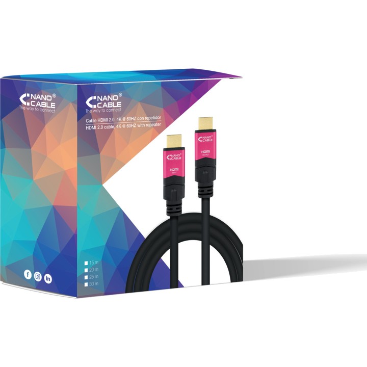 NANOCABLE HDMI-kabel med repeater och hankontakter 2.0 4K