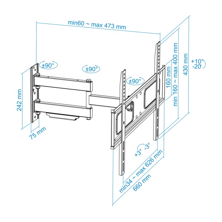 TOOQ Support mural articulé pour téléviseur LP6070TN 37-70"