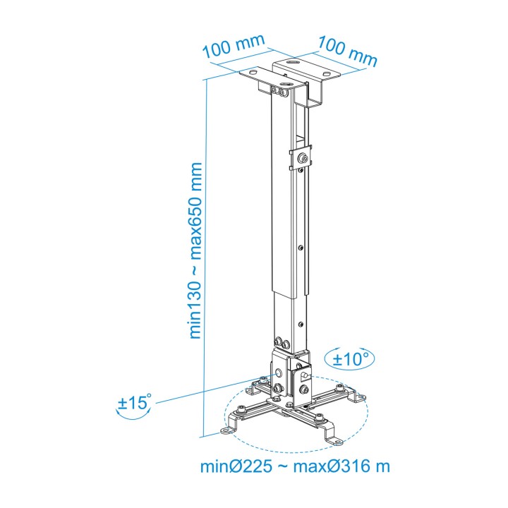 TOOQ Supporto a soffitto per proiettore con altezza