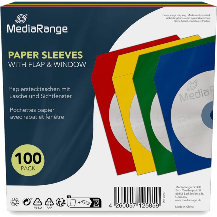 MEDIARANGE Farbige Papierhüllen mit Fenster für CD und DVD
