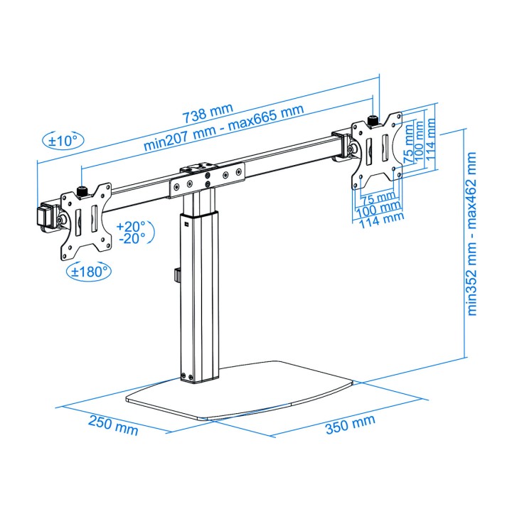 TOOQ Tischhalterung für zwei Monitore DB1727TN 17-27" 6KG