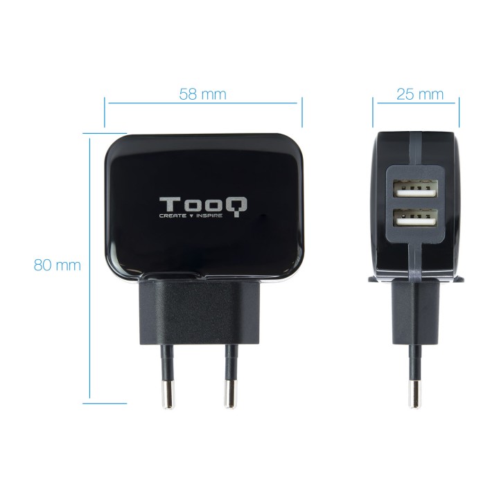 TOOQ Chargeur mural avec deux ports USB-A TQWC-1S02 3,4A