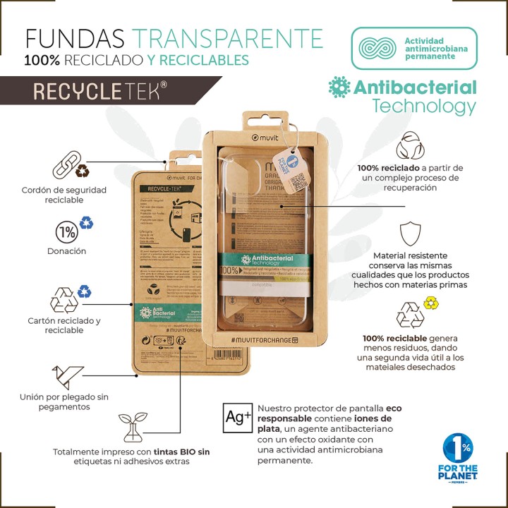 MUVIT Capa antibacteriana reciclada para celular