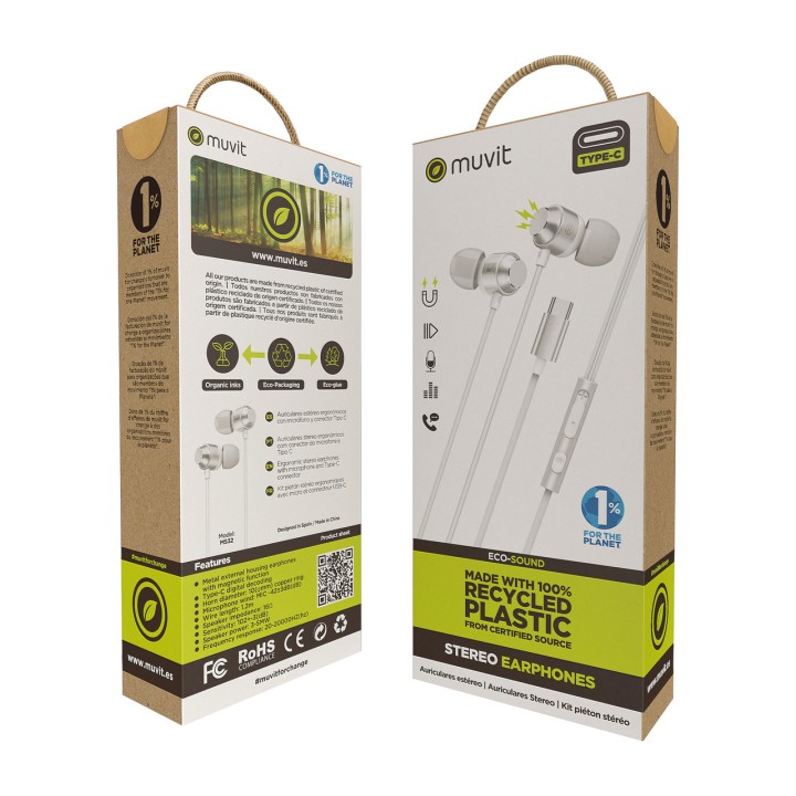 MUVIT Căști intraauriculare magnetice USB-C din plastic