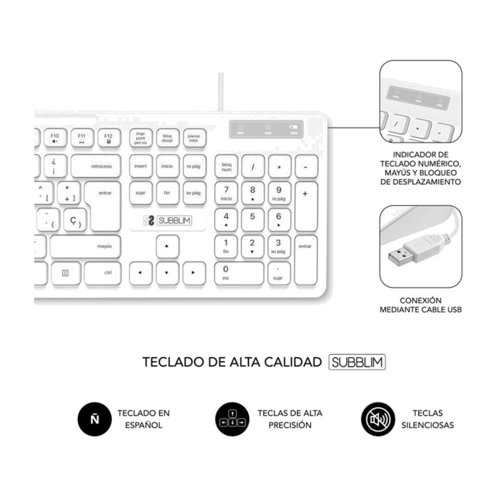 SUBBLIM Set tastiera e mouse silenziosi con cavo USB