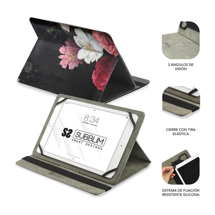 SUBBLIM Universelle Hülle mit Rosenmuster für 11-Zoll-Tablet