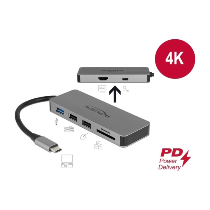 DELOCK Hub USB tipo C con HDMI, lector de tarjetas SD