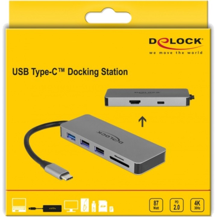 DELOCK Hub USB tipo C con HDMI, lector de tarjetas SD