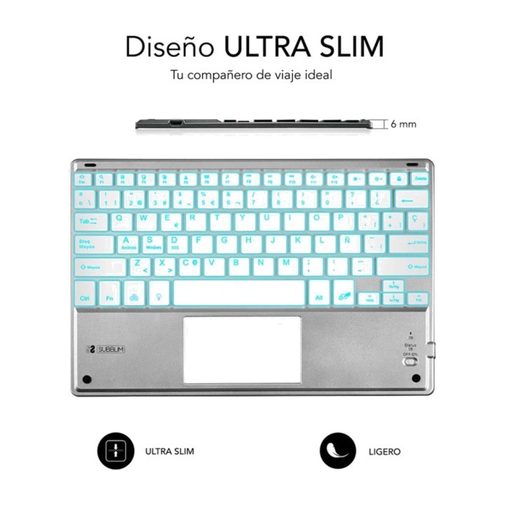 SUBBLIM Backlit Bluetooth keyboard with touchpad for tablet