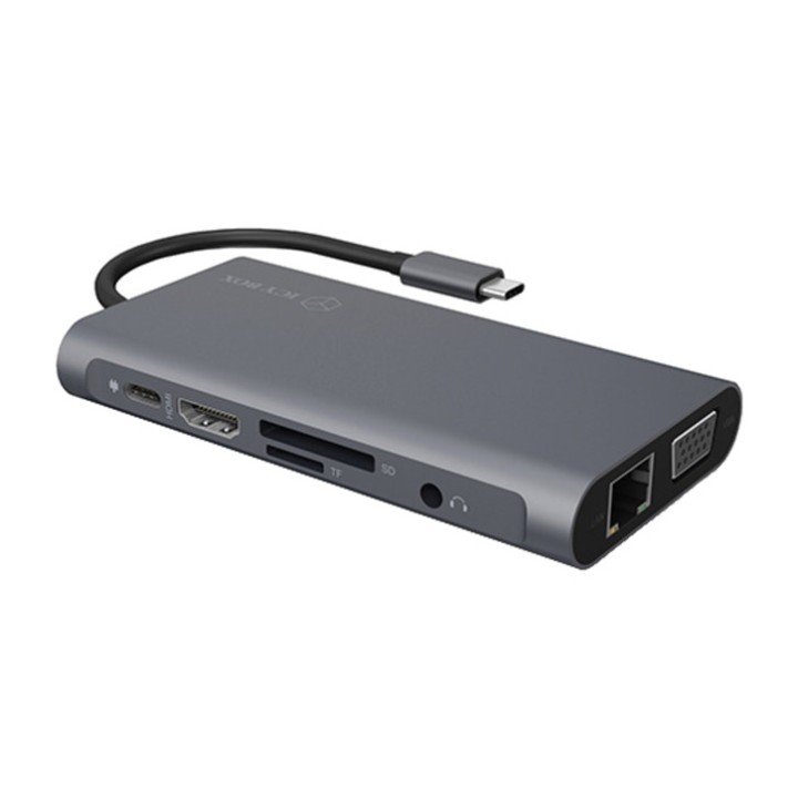 ICY BOX Docking station USB-C a 8 porte con VGA e rete