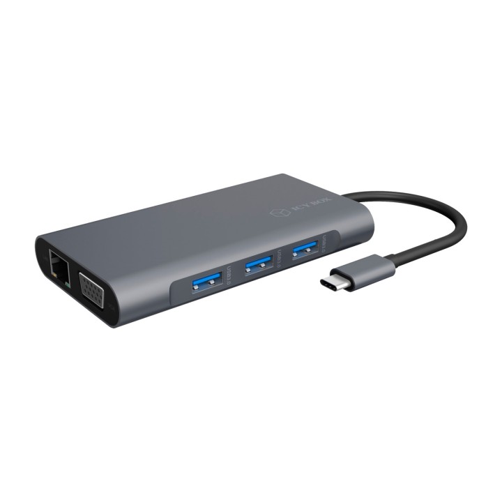 ICY BOX Docking station USB-C a 8 porte con VGA e rete