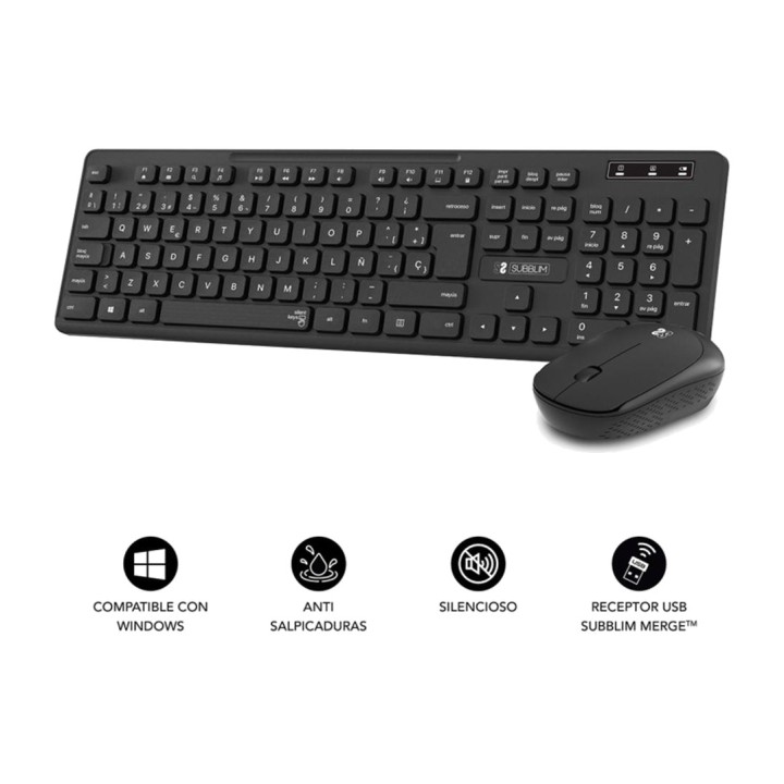 SUBBLIM Ensemble clavier et souris sans fil silencieux
