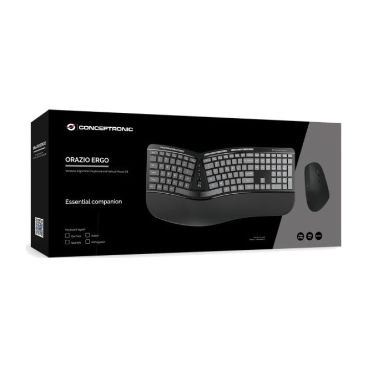 CONCEPTRONIC Kit tastiera ergonomica divisa e mouse