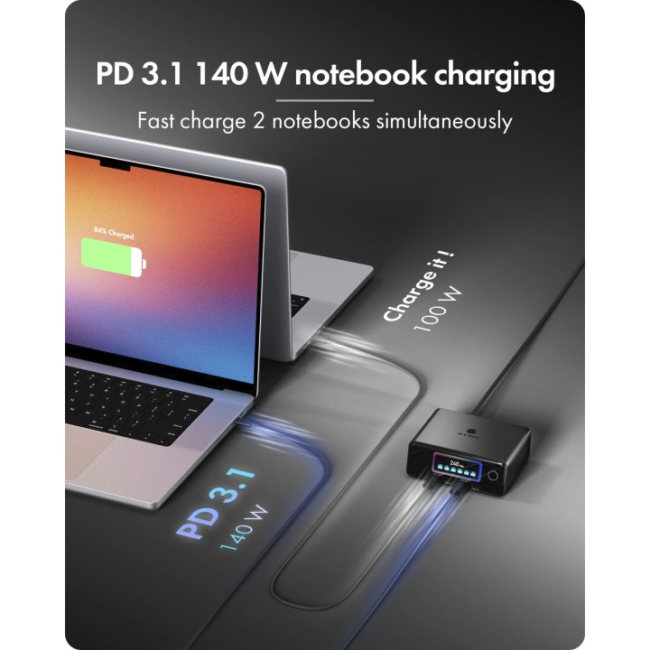 ICY BOX 6-port GaN charger with LCD display IB-PS2401