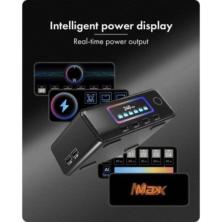 ICY BOX Carregador GaN de 6 ports amb pantalla LCD IB-PS2401