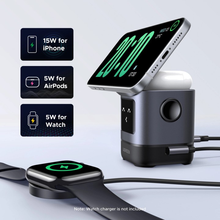 UGREEN Magnetni brezžični polnilnik 2 v 1 za mobilni telefon
