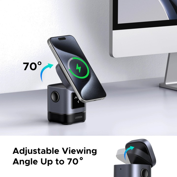 UGREEN Chargeur sans fil magnétique 2-en-1 pour téléphone