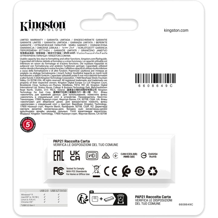 KINGSTON USB-3.2-Flash-Laufwerk mit Kappe und