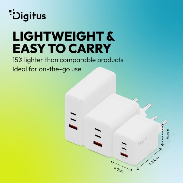 DIGITUS USB GaN-väggladdare med trippel port 100W 2C+1A